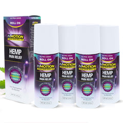InMotion Hemp Roll On 4-pack front view showing compact, portable design for quick relief