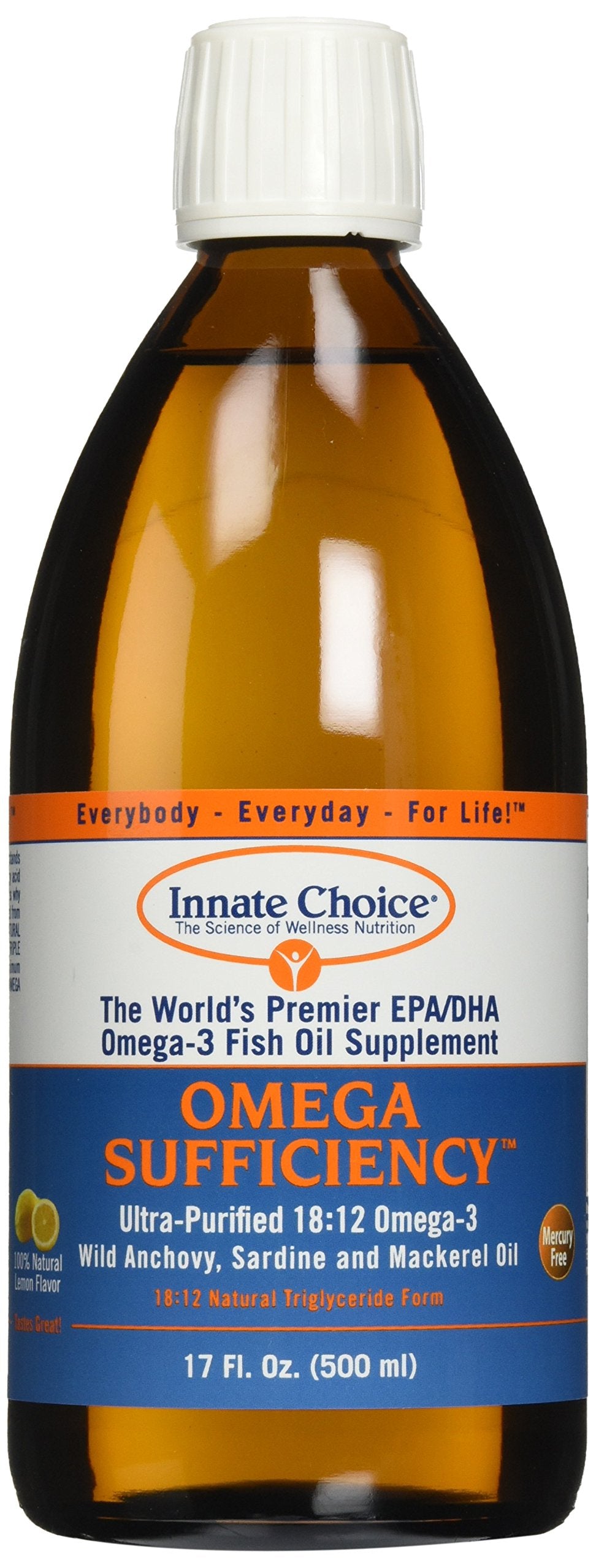 Innate Choice Omega Sufficiency Lemon bottle on shelf for easy daily use.