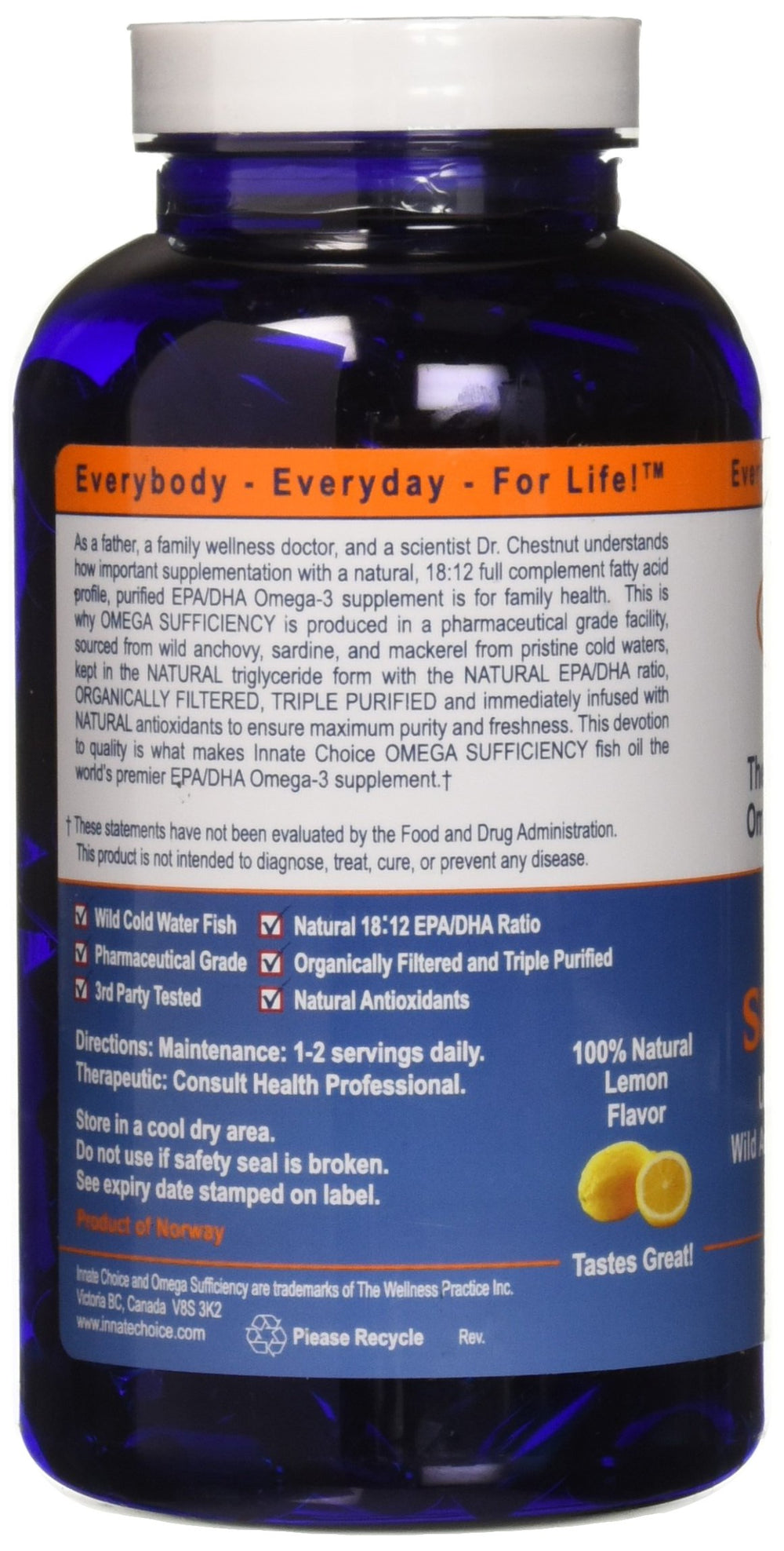 Innate Choice Omega Sufficiency Lemon bottle shown for daily supplement routine