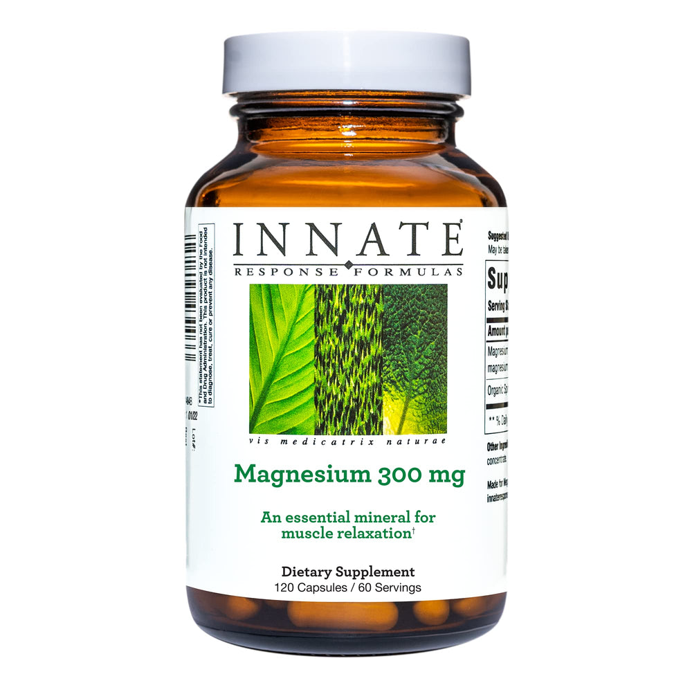 INNATE Magnesium 300 mg bottle front view showing three forms for mindful muscle support.