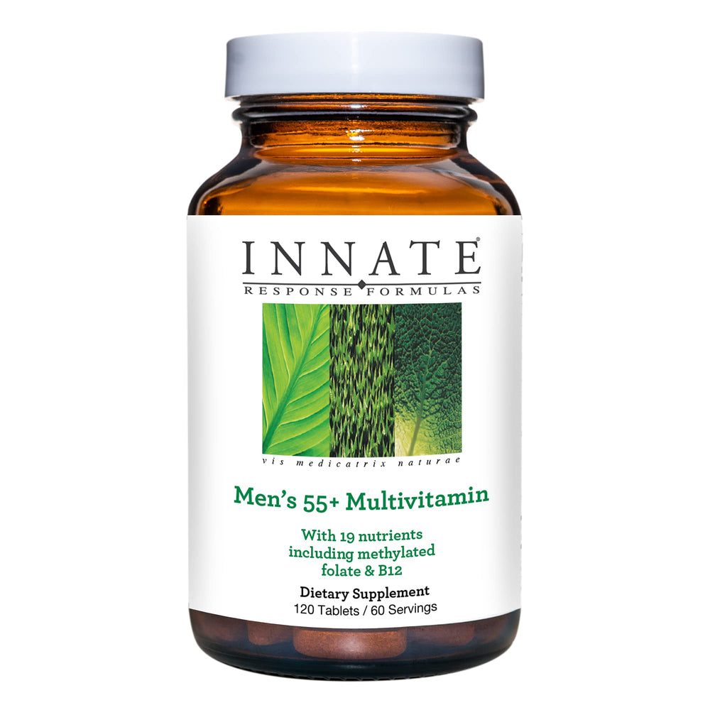 Innate Response Formulas Men's 55+ Multivitamin bottle, two daily tablets for energy support and immune function.