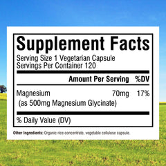 Innate Vitality Magnesium Glycinate 500mg bottle side view highlighting packaging and ingredients