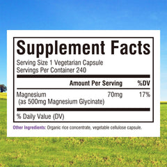 Close-up of Innate Vitality Magnesium Glycinate capsules showing small easy-to-swallow form
