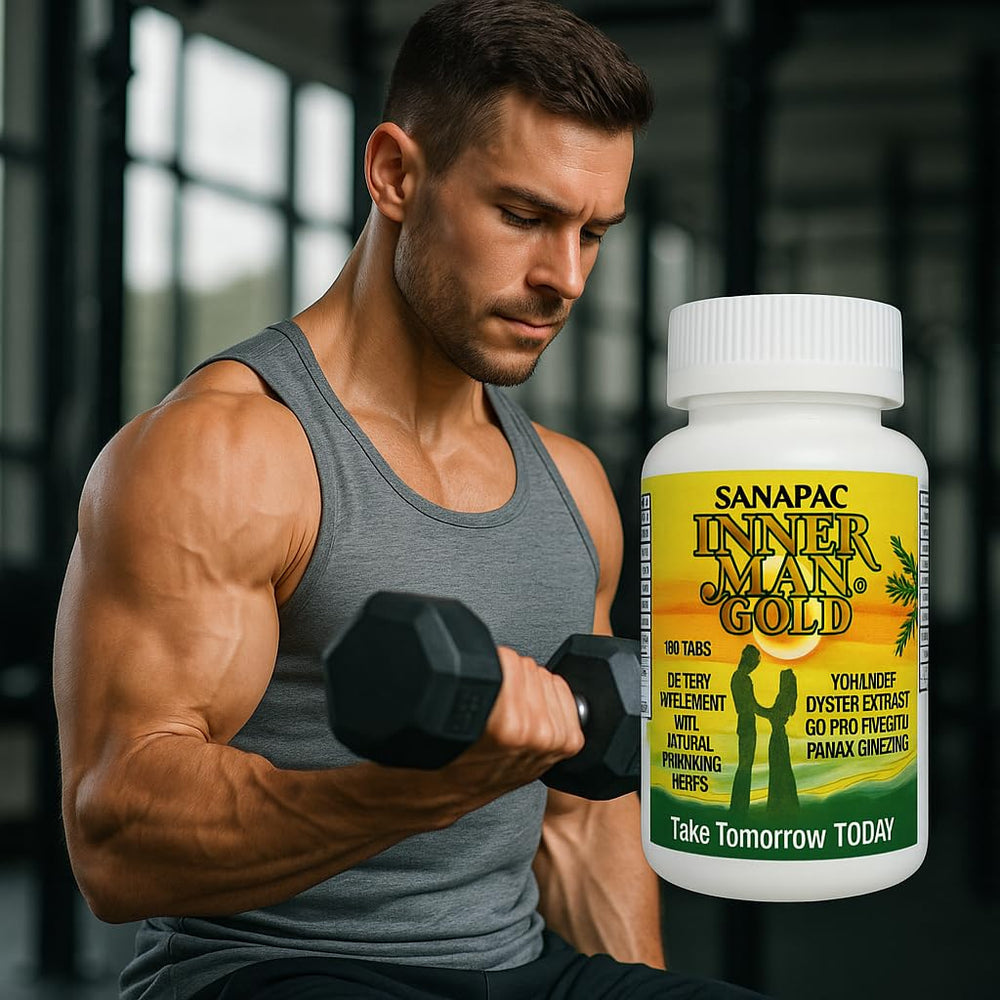 Inner Man Gold Sanapac on desk suggesting a daily supplement routine.