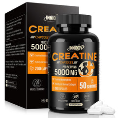 INNIOXV creatine monohydrate capsules in bottle for muscle support and recovery