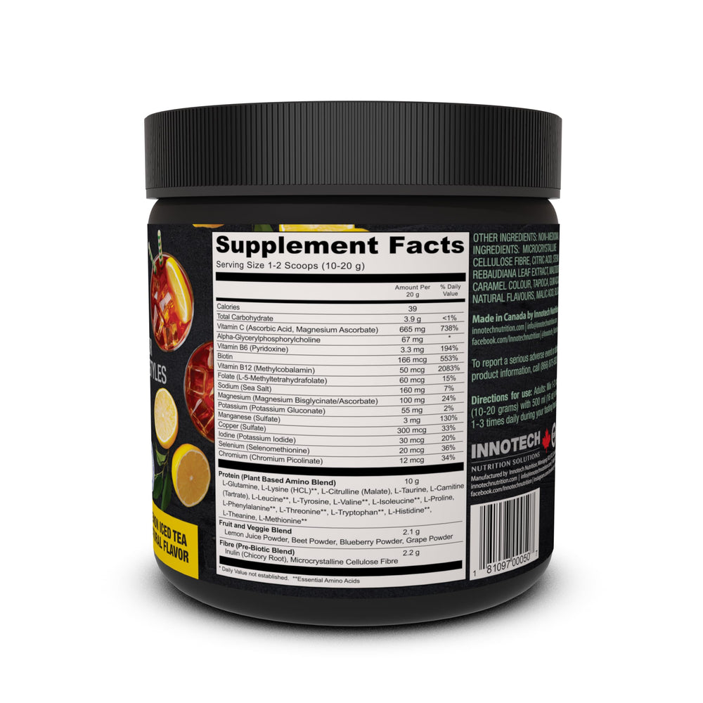 Innotech Nutrition Solutions Fasting Days Lemon Tea back pack with ingredients details for informed use.