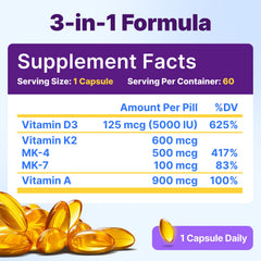 InnovixLabs Vitamin D3 K2 capsules closeup underscores daily wellness support.