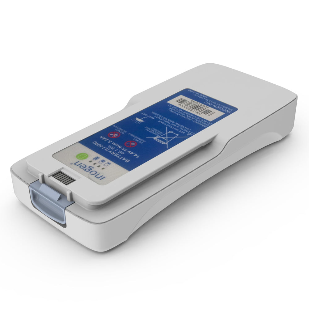 Inogen standard battery front view; compact power for on-the-go use.