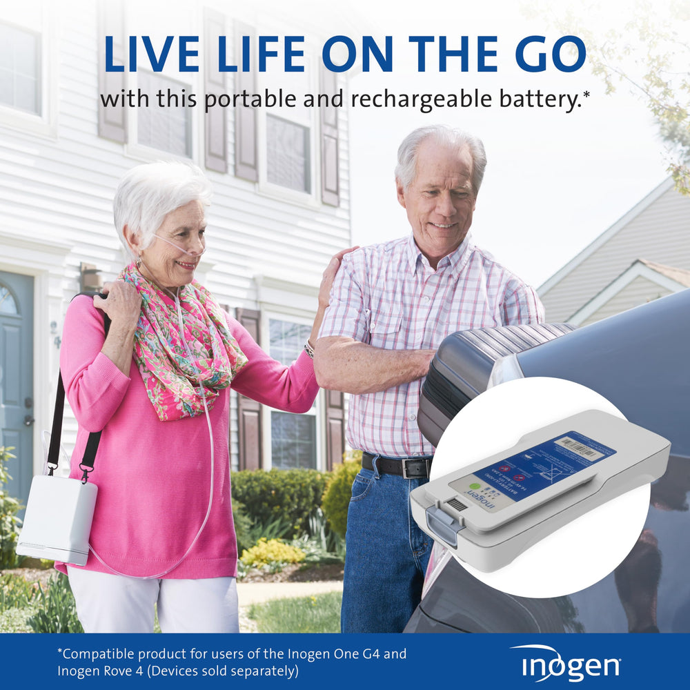 Inogen standard battery travel scenario; supports up to 2h30m.