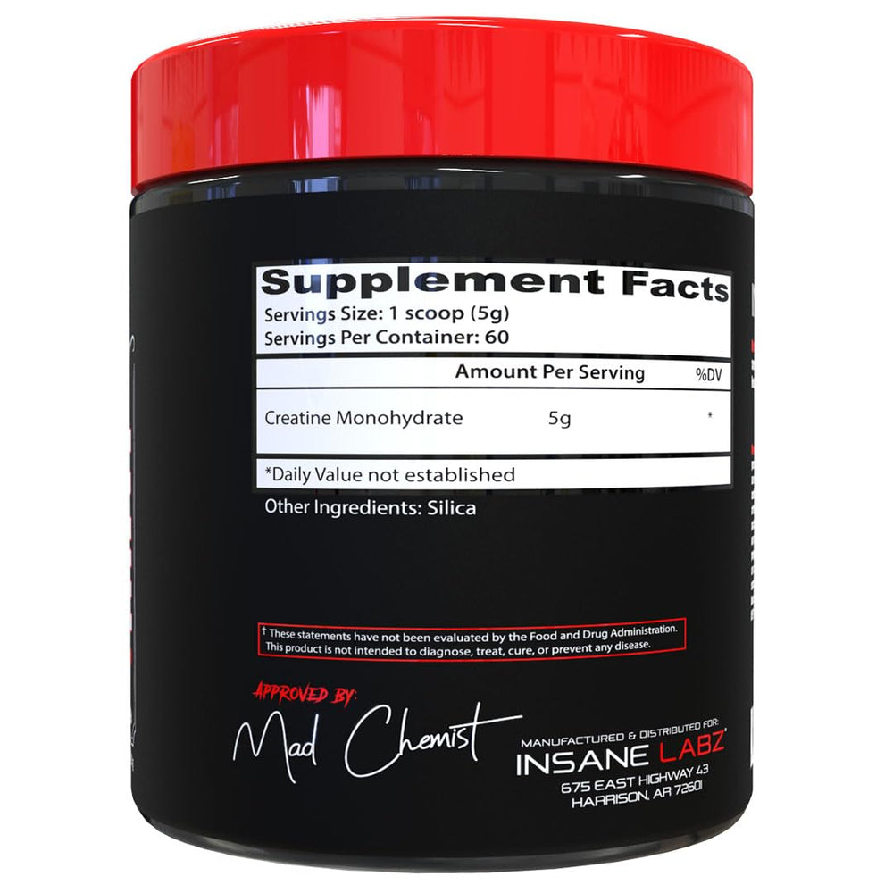 Insane Labz creatine monohydrate powder mixing with water for smooth dissolving