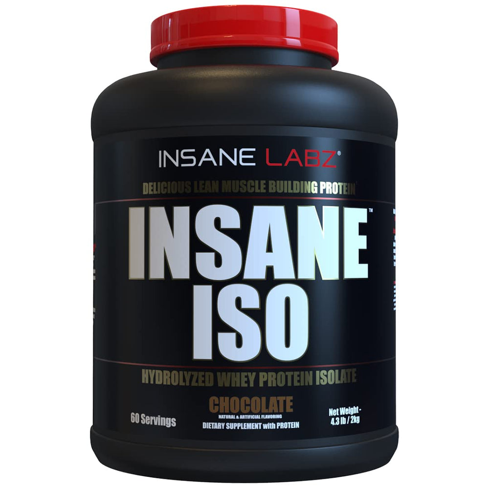 Insane Labz Insane ISO whey bottle front view for a macro-friendly protein option.