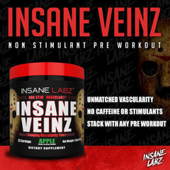 Insane Veinz Fruit Punch powder next to a shaker.