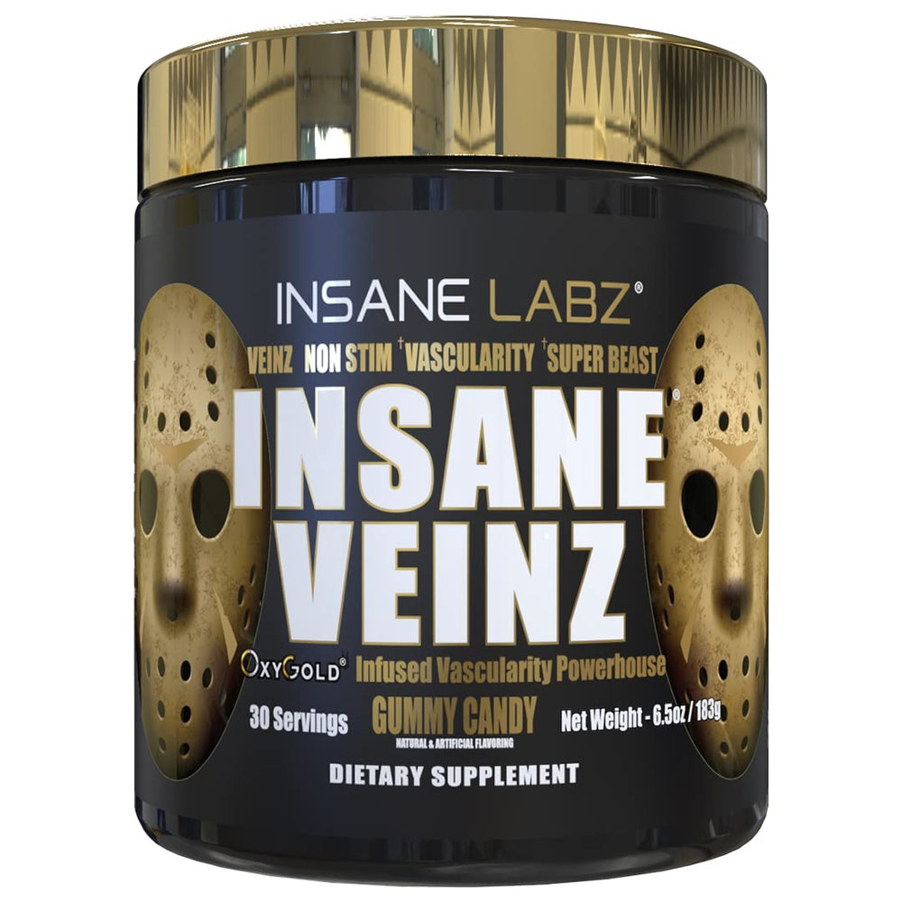Insane Labz Insane Veinz Gold bottle pour promotes vascular pumps during workouts