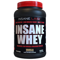Insane Labz Insane Whey vanilla bottle ready for post‑workout consumption and lean muscle support.
