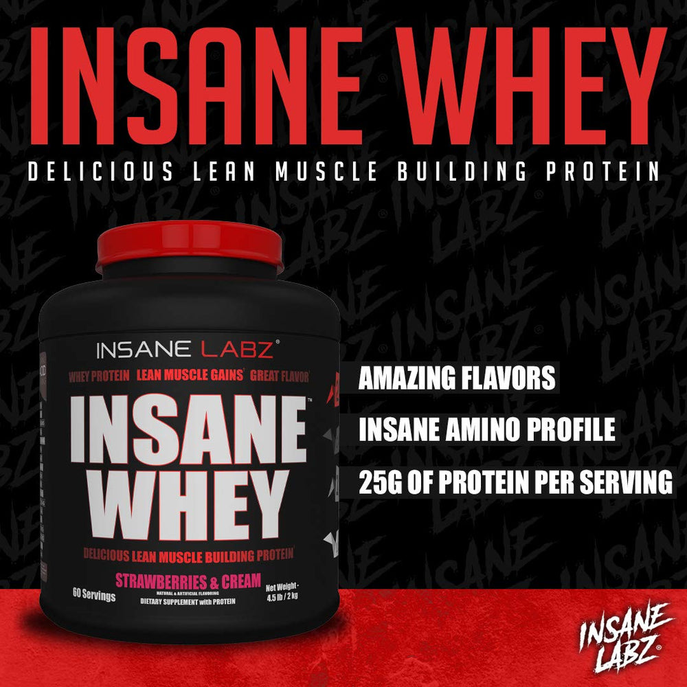 Nutrition panel of Insane Whey detailing carbs and protein per serving.