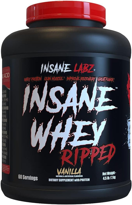 Insane Labz Insane Whey Ripped vanilla bottle shows macro-friendly protein for lean gains