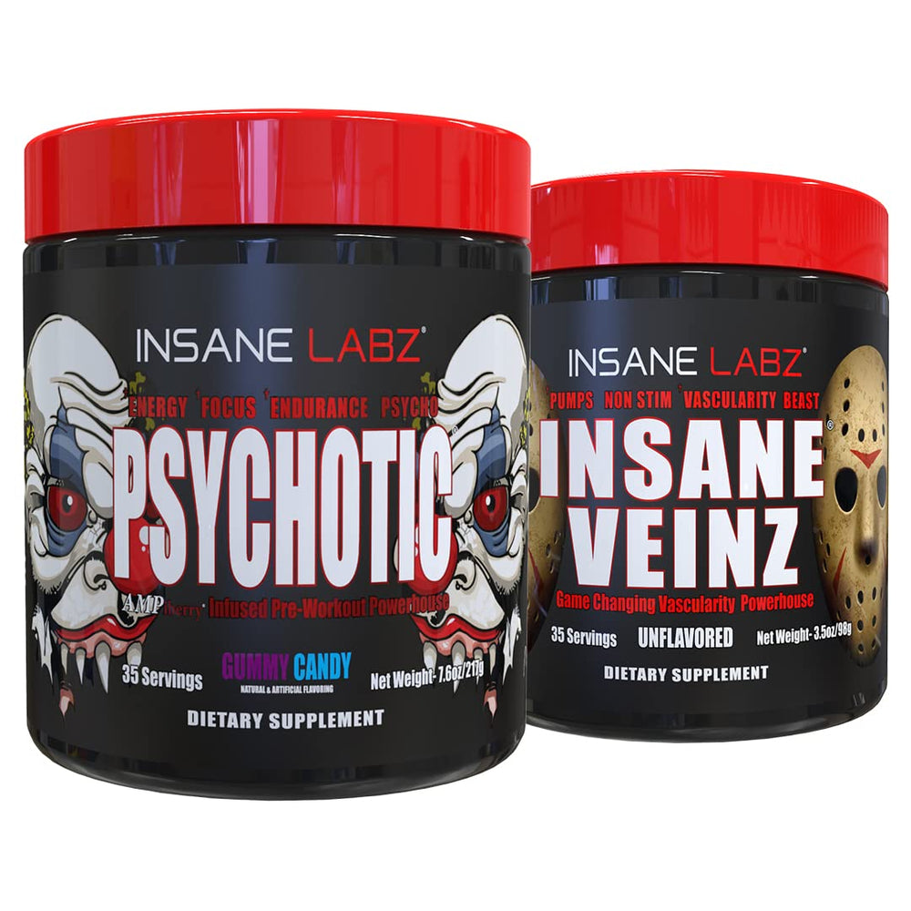 Insane Labz Psychotic bottle front displays bold packaging signaling a high-energy pre-workout.