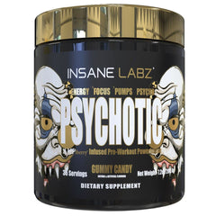 Insane Labz Psychotic Gold bottle front view for high-energy pre-workout