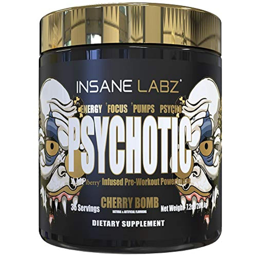Insane Labz Psychotic Gold bottle ready for a high-stimulant pre-workout session