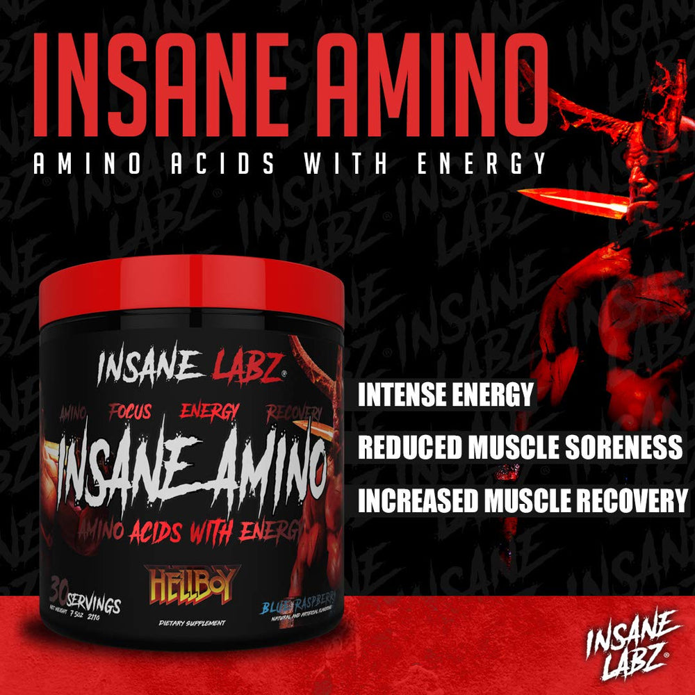 Insane Labz Psychotic Hellboy Amino Fruit Punch label with nutrition details.