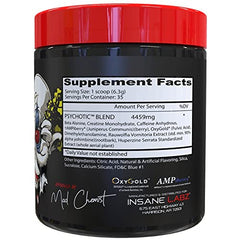 Scoop of Psychotic blue raspberry powder ready for pre-workout use.