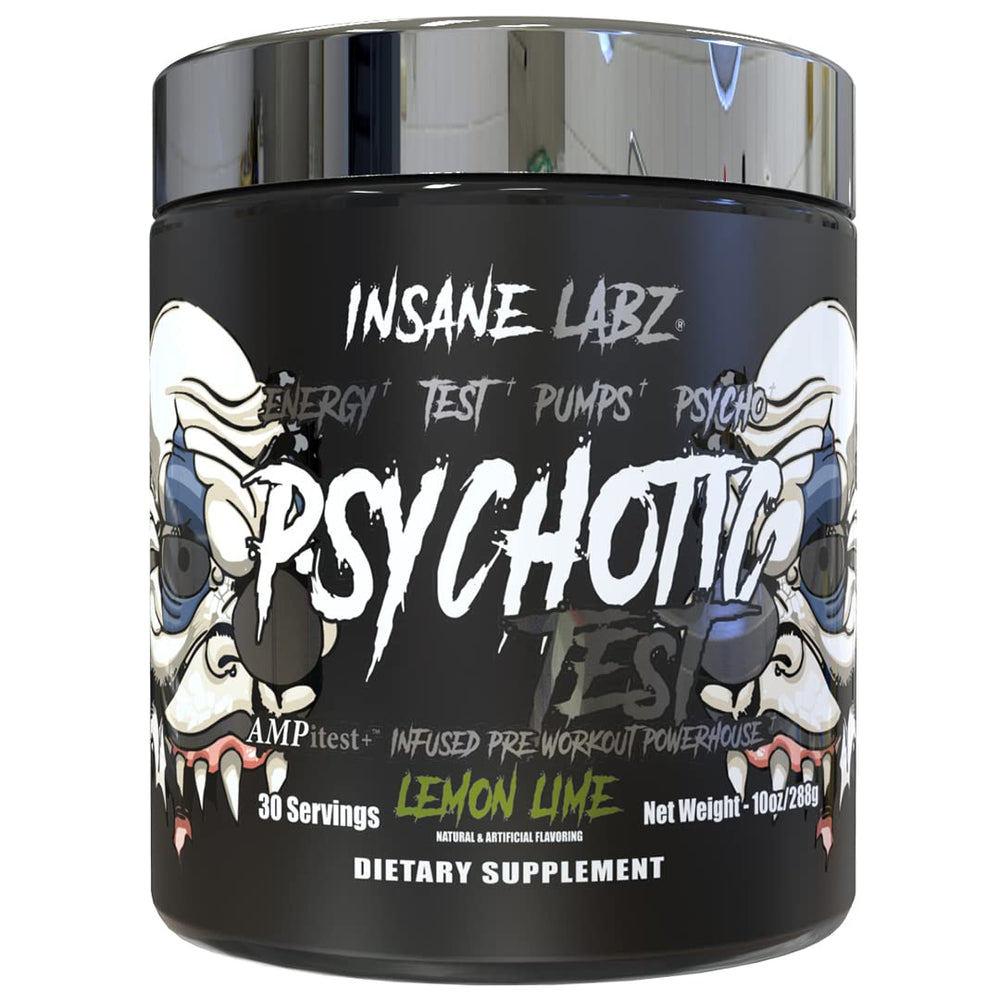 Insane Labz Psychotic Test lemon-lime tub ready for intense workouts