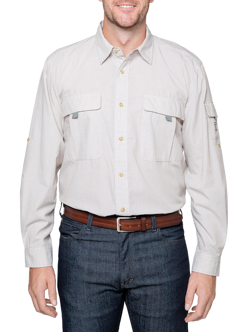 Insect Shield Men’s Field Shirt Pro front view in linen with built-in insect protection