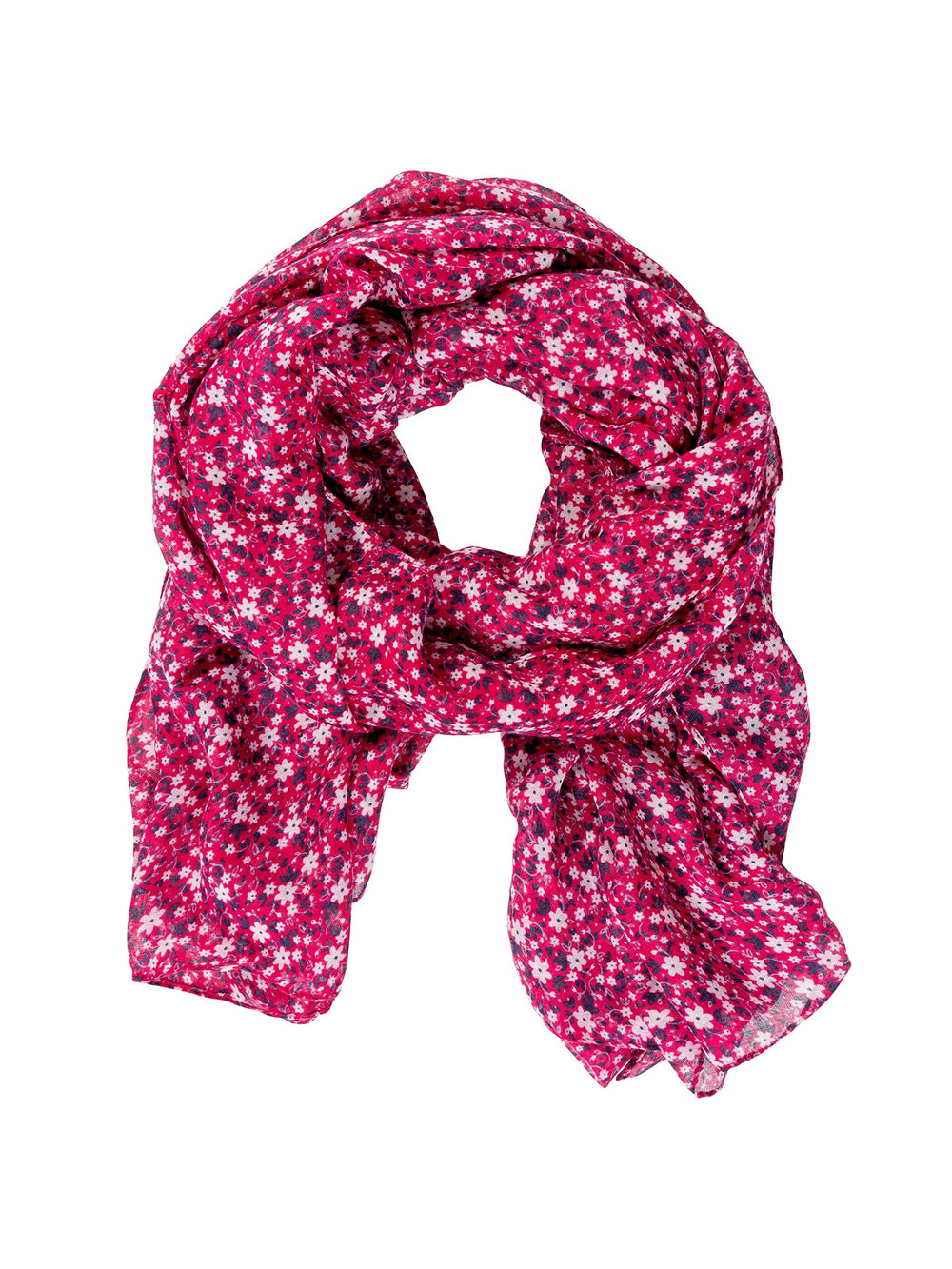 Insect Shield Wildflower scarf-berry worn for stylish outdoor protection