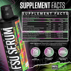 FSU Serum label closeup emphasizes 20 g glycerol and other ingredients.