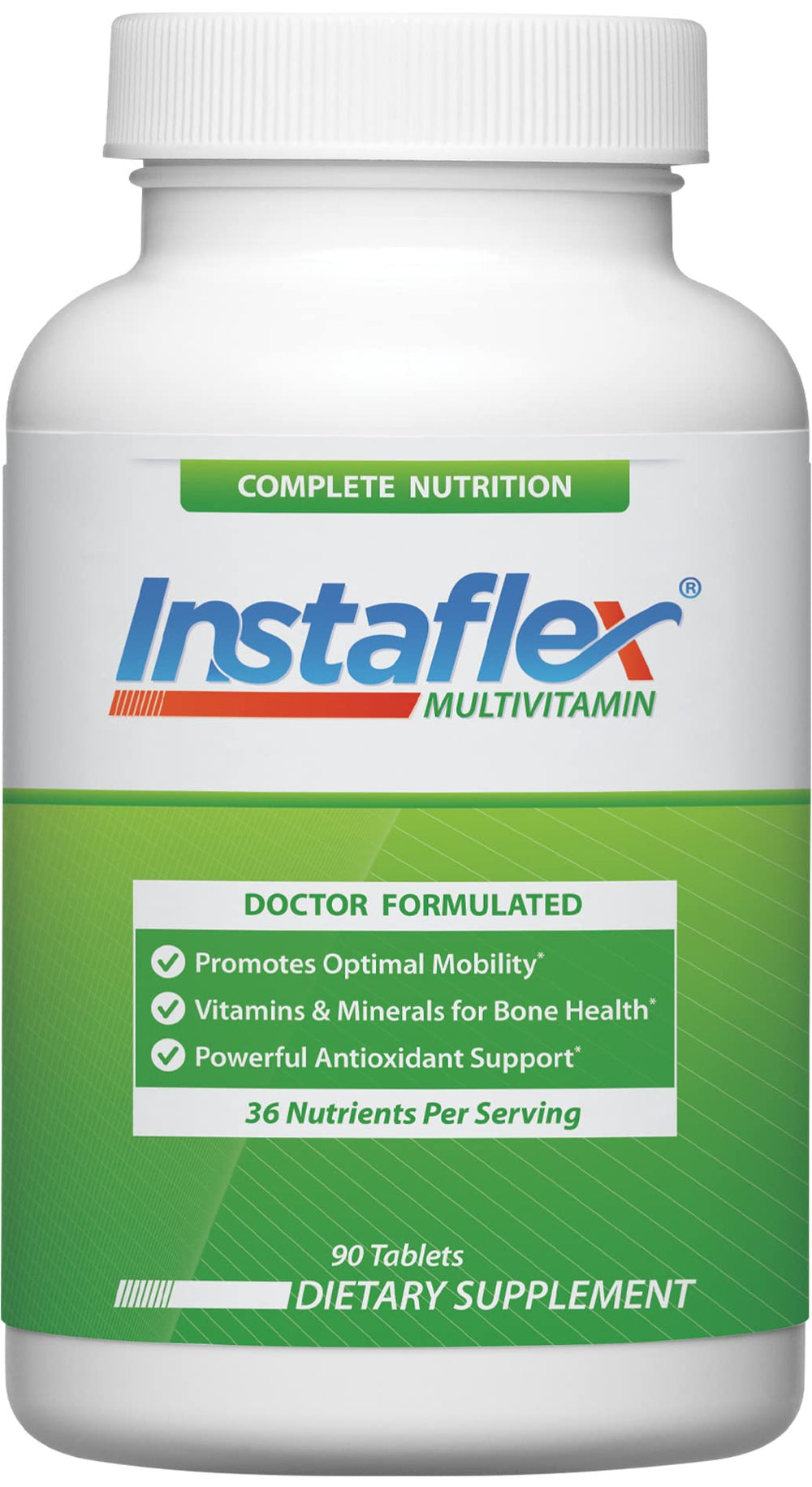 Instaflex Multivitamin bottle with label highlighting joint support and bone health potential