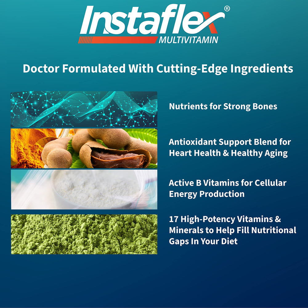 Instaflex Multivitamin packaging displays cGMP badge for quality manufacturing