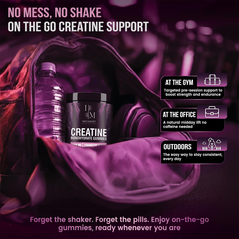 INSTAMART Creatine Gummies travel pack for convenient workouts