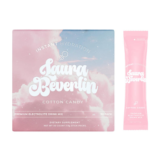 Instant Hydration cotton candy packets front showing zero sugar electrolyte boost for workouts