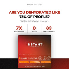Glass of water with Instant Hydration Mango Pineapple ready to drink.