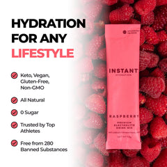 Instant Hydration glass with raspberry drink ready to sip.