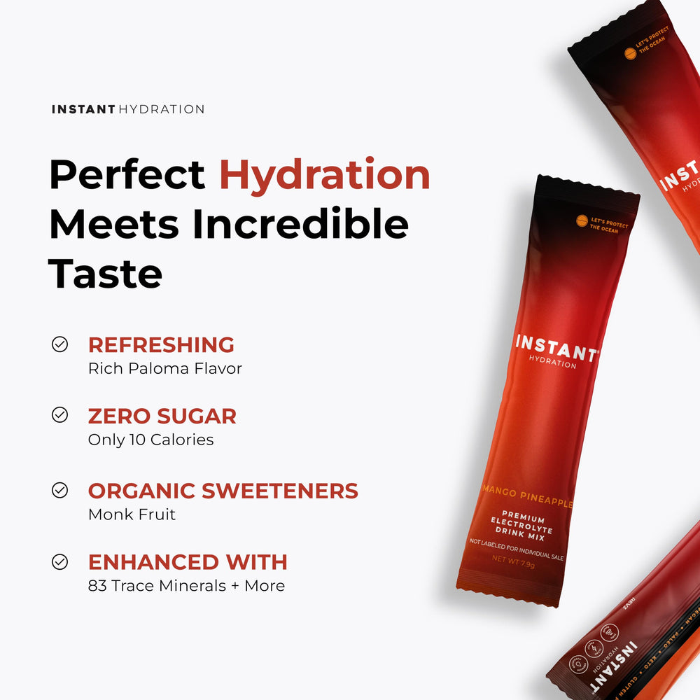 Nutrition panel highlights zero sugar and keto-friendly profile for Instant Hydration.