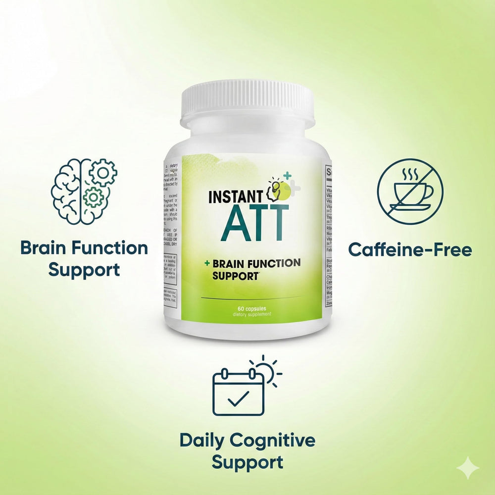 InstantATT ingredient panel showing seven powerful ingredients for daily cognitive support