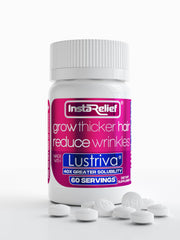 InstaRelief Hair Growth with Lustriva tablets in bottle for daily use