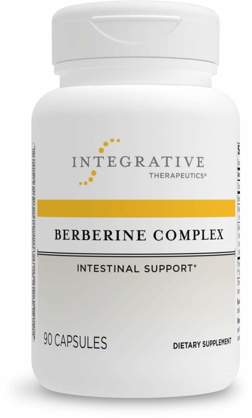 Integrative Therapeutics Berberine Complex bottle shows label, supports gut balance and digestive wellness.