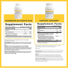 Close-up of Cortisol Manager label highlighting L-theanine and ashwagandha ingredients.