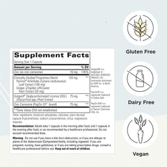 Integrative Therapeutics Heartburn Advantage label closeup highlighting gluten free and dairy free.