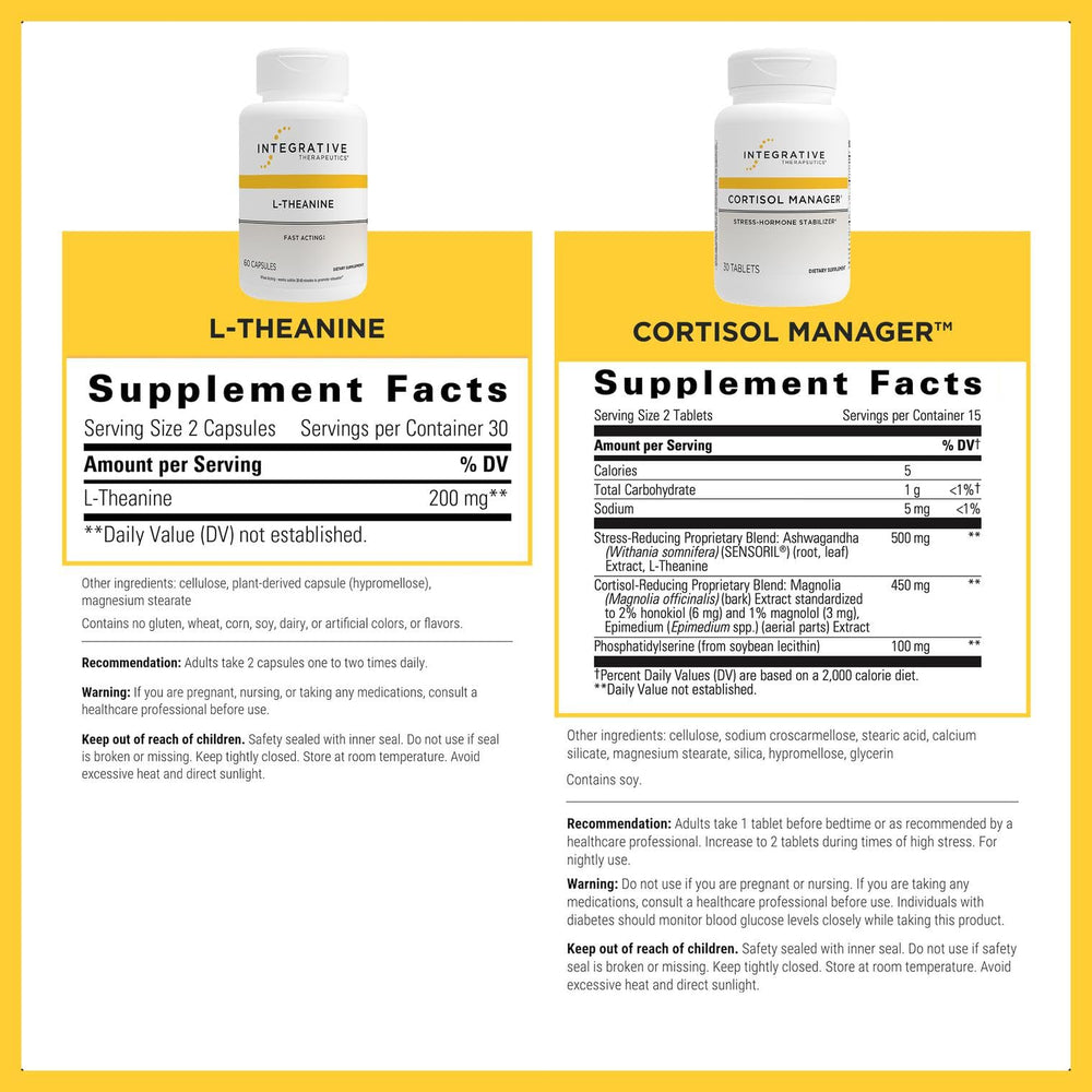 Integrative Therapeutics L-Theanine capsules promoting relaxed focus.