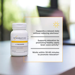 Integrative Therapeutics L-Theanine label close-up showing calm support.