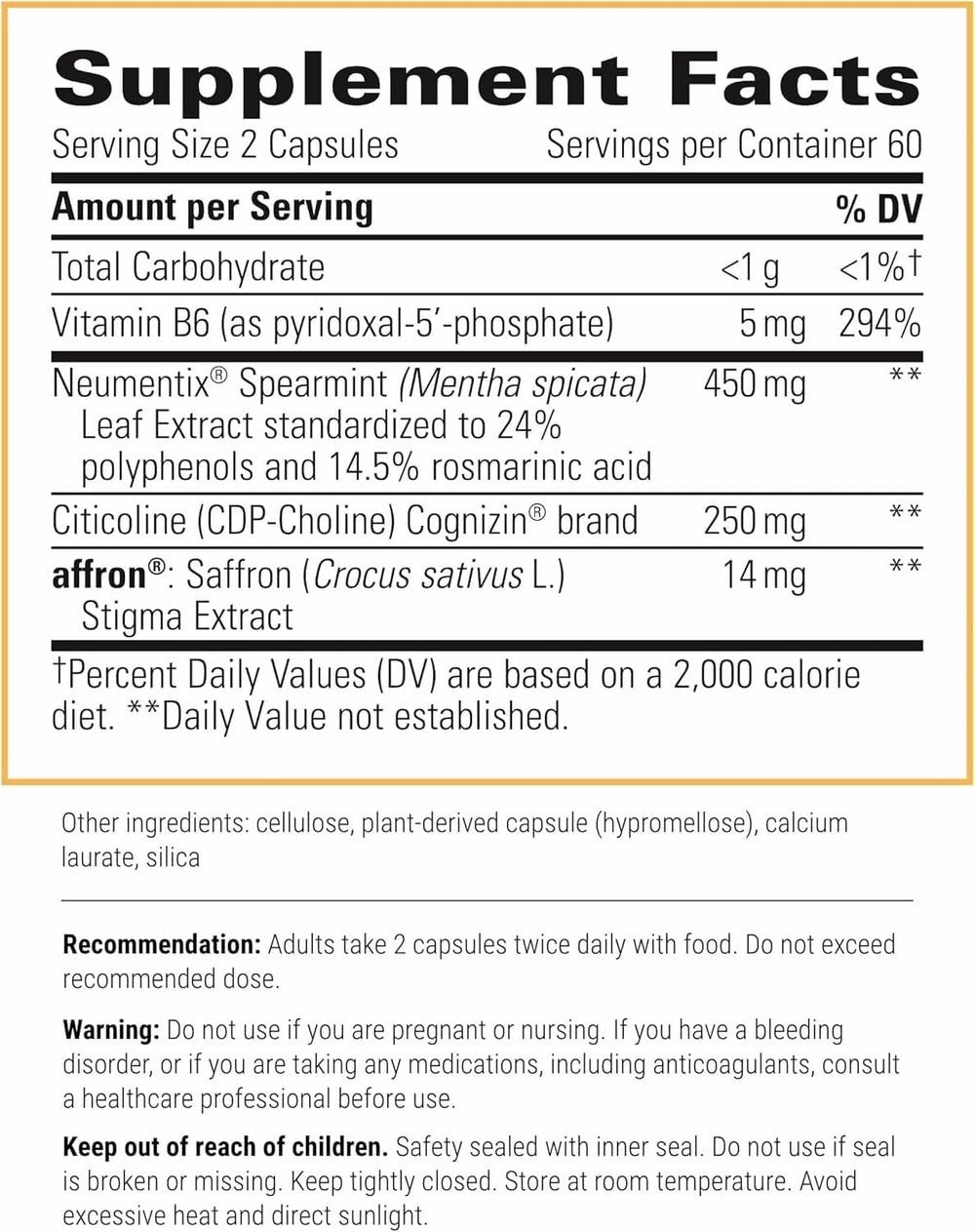 Neurologix capsules closeup reveals vegan, gluten-free daily memory support.