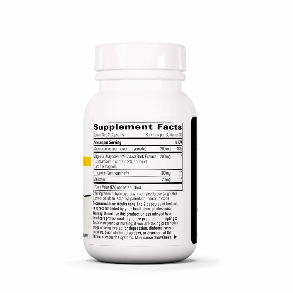 Label highlights Suntheanine L-theanine and magnolia extract for soothing cues.