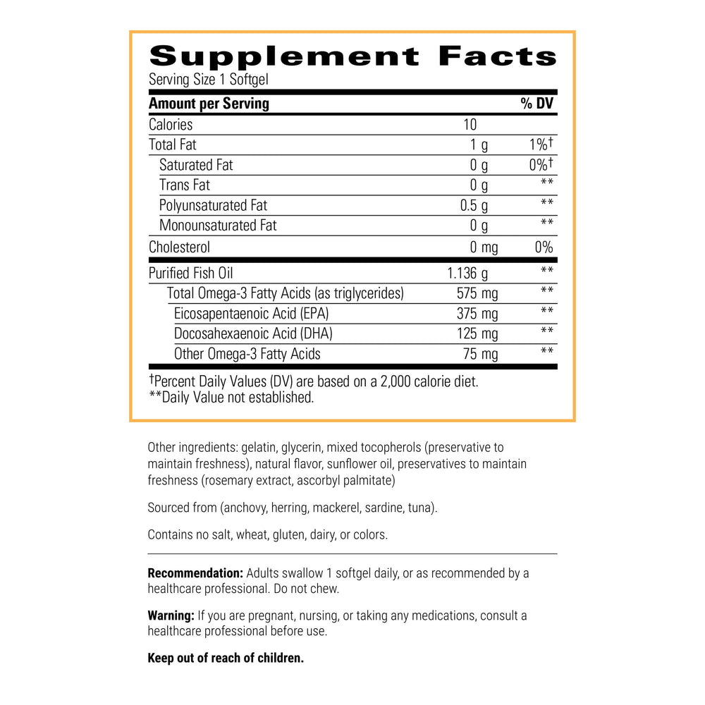 Pure Omega HP bottle label highlighting EPA and DHA content