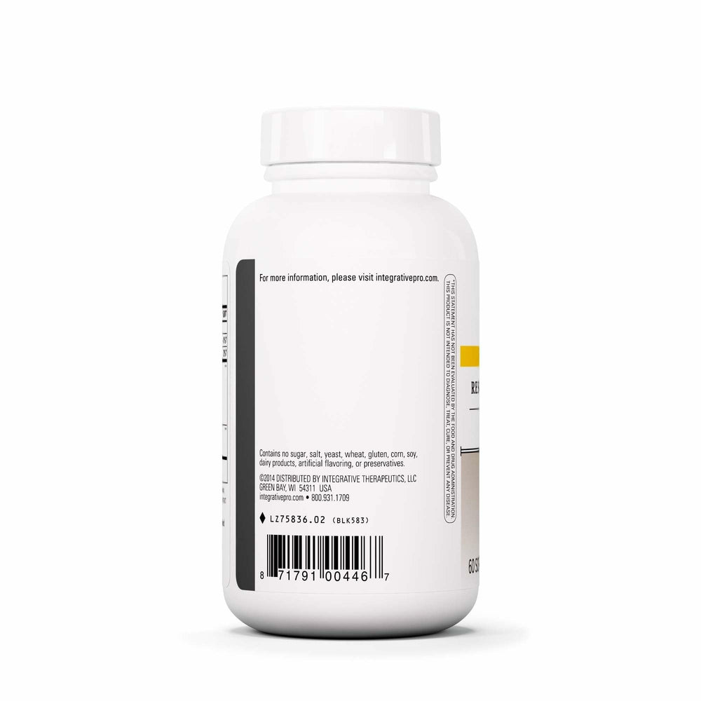 Label detail of Integrative Therapeutics Resveratrol Ultra HP showing gluten-free and dairy-free notes