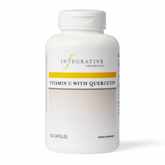 Integrative Therapeutics Vitamin C with Quercetin bottle closed for immune support and antioxidant potential.