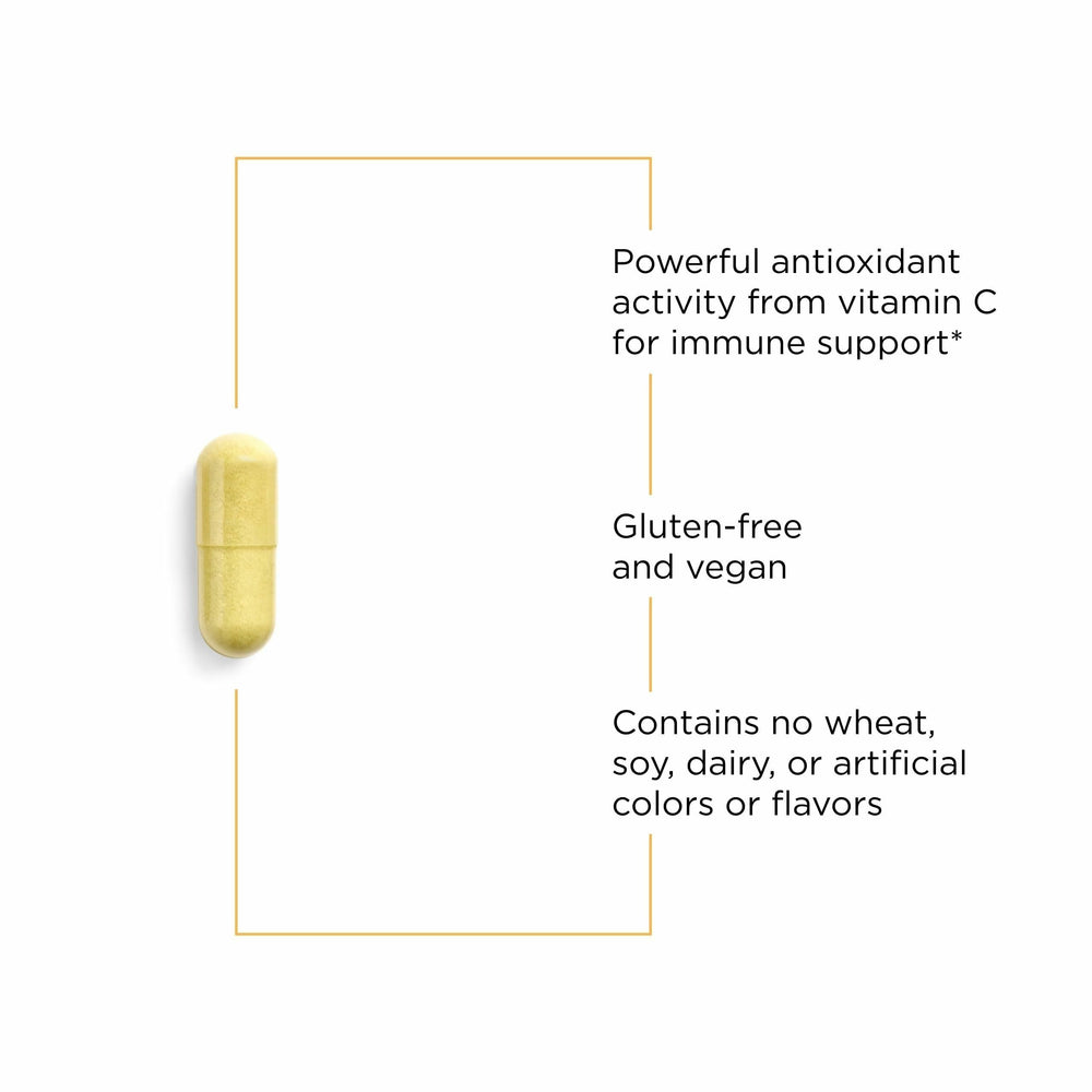 Integrative Therapeutics Vitamin C with Quercetin label closeup highlighting citrus bioflavonoids.