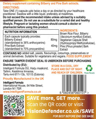 Vision Defender BP label showcasing vegan ingredients and transparency.